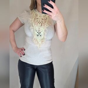 Rinascimento Lace Crochet Cream Top, S